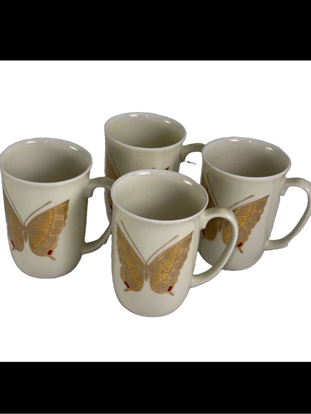 Set Of 4 Takahashi San Francisco Gold Butterfly 8oz Mug Cup Hand Decorated EUC
